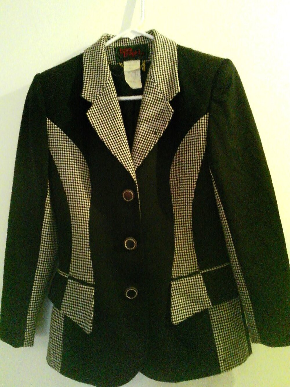 Vintage Lolita Lempicka Black White Pattern Blazer Jacket Size 38